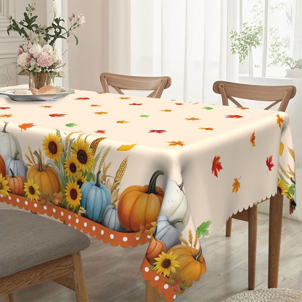 Autumn Pastoral Table Cloth, Pumpkin Sunflower Print, Waterproof, Oil-Proof And Anti-Scalding, Household Table Decorative Cloth