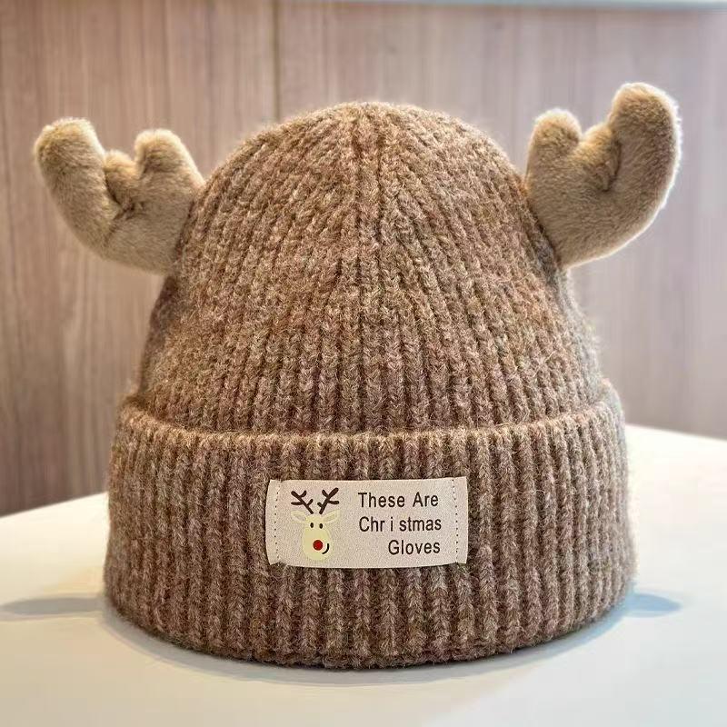 

Солодкий в язаний капелюх з рогами: Жіноча тепла шапка, захищена від холоду, для осені та зими, робить обличчя візуально меншим M (56-58 cm) хакі