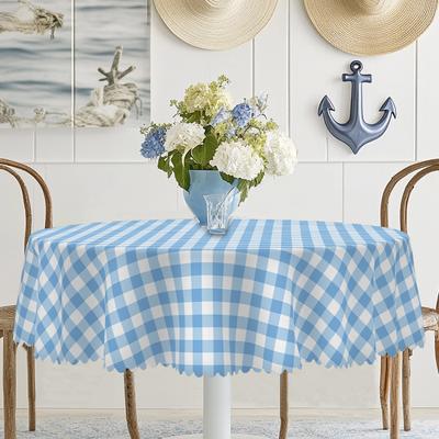 1 Stück karierte Tischdecken für Frühling und Sommer, rund und rechteckig, in verschiedenen Größen erhältlich, blau-weißes Karomuster-Druckdesign, Tischc