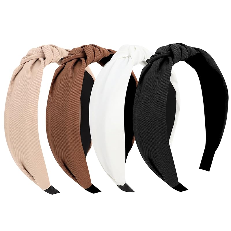 Knotted Headbands for Women Girls 4Pcs White Black Leopard Print Headband Cute Fashion Wide Headbands for Women Non Slip Hairbands Head Bands for Multicolor-3