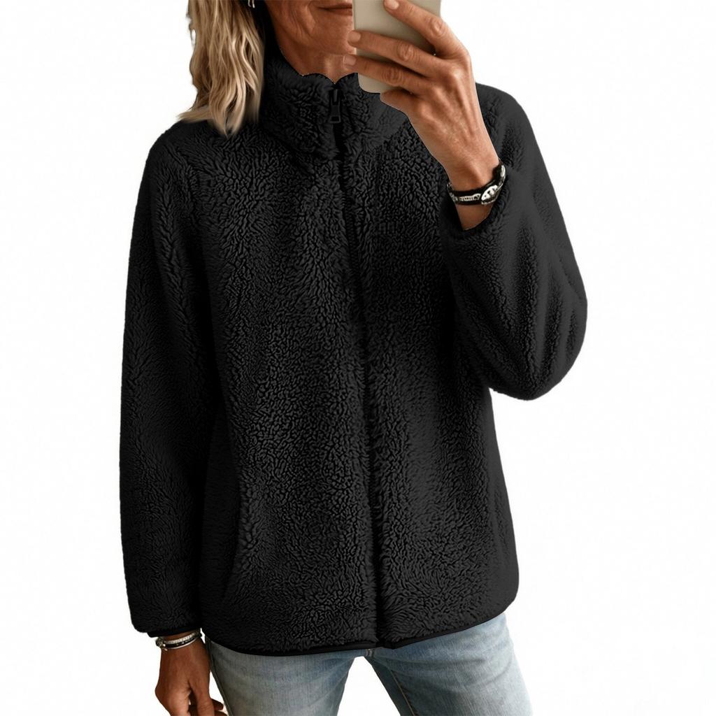 Women's Color Lined Zip Up Cardigan Jacket for Fall Winter Casual Wear