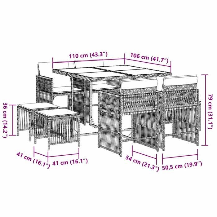 VidaXL Garden Dining Set and Cushions 9 Pcs Brown Poly Rattan 3211677