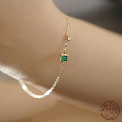 925 Sterling Silver japoński prosty szmaragdowy kryształowy łańcuch bransoletka kobiety lekka luksusowa powłoka temperamentu 14k złota biżuteria prezent