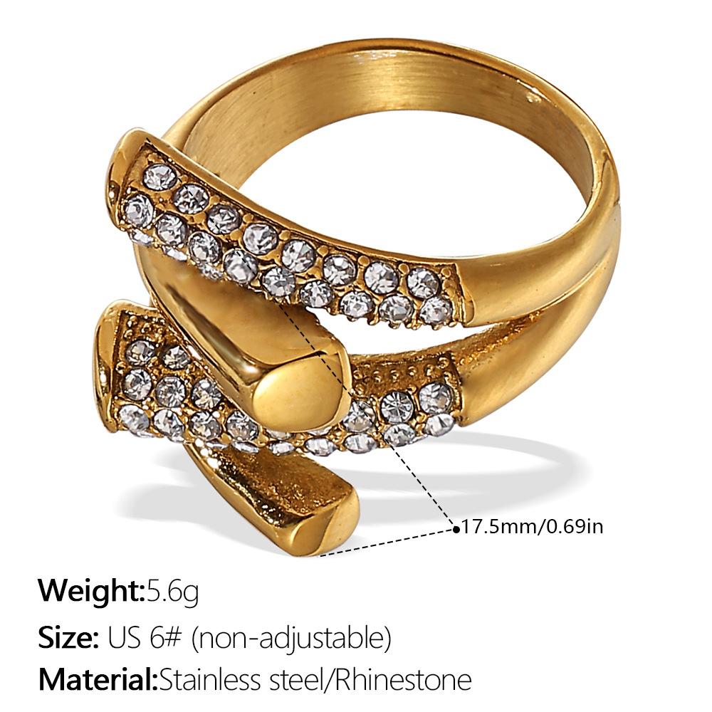 Three-layer Ring with Rhinestones, Stainless Steel Fashion Simple Design, Gold-plated Stainless Steel Ring for Women