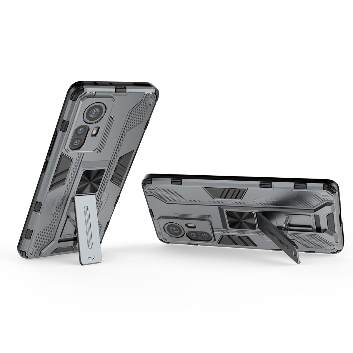 

For Xiaomi 12 Pro 5G/12S Pro 5G/12 Pro (Dimensity) 5G Drop-proof Anti-scratch Soft TPU Hard PC Phone Case Protective Cover with Kickstand Grey