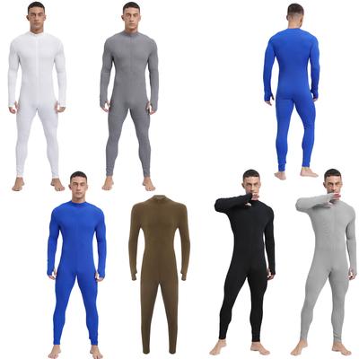 Tuta Sportiva a Righe da Uomo Collo Alto Maniche Lunghe Unitard con Cerniera Frontale per Allenamento Yoga Pagliaccetto