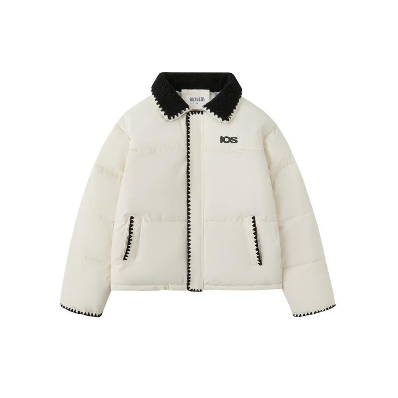 American Retro Splicing Lapel Down Cotton Clothes Women's Early Winter Coat