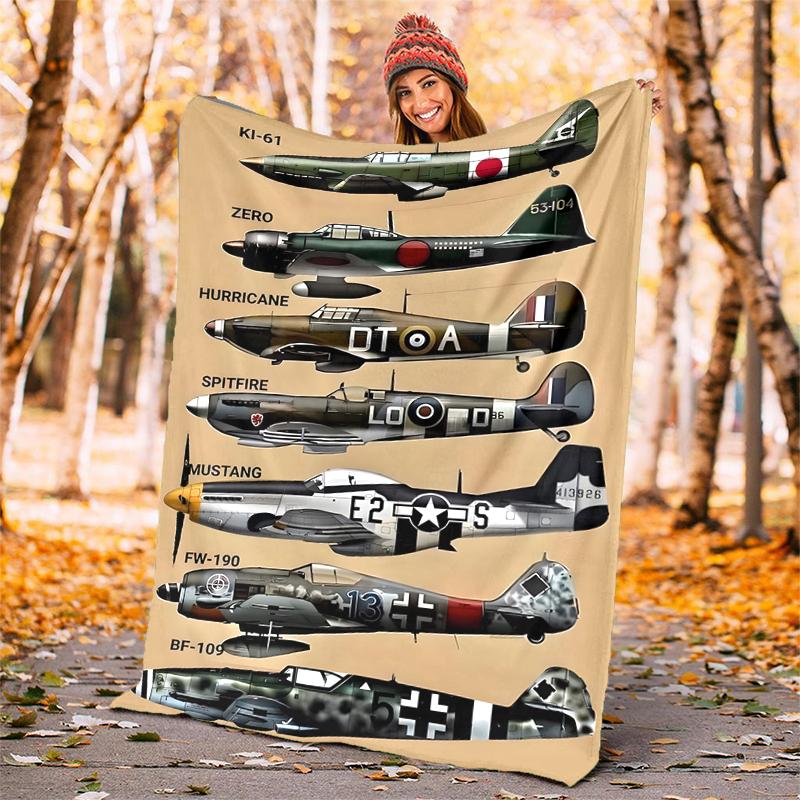 Flaneldecke mit Flugzeugmotiv, Weich, Warm, Ganzjahres-Überwurf, Design für Camping, Autoreisen, Wandern, Sofa, Bett, Büro, Perfektes Geschenk für Partys