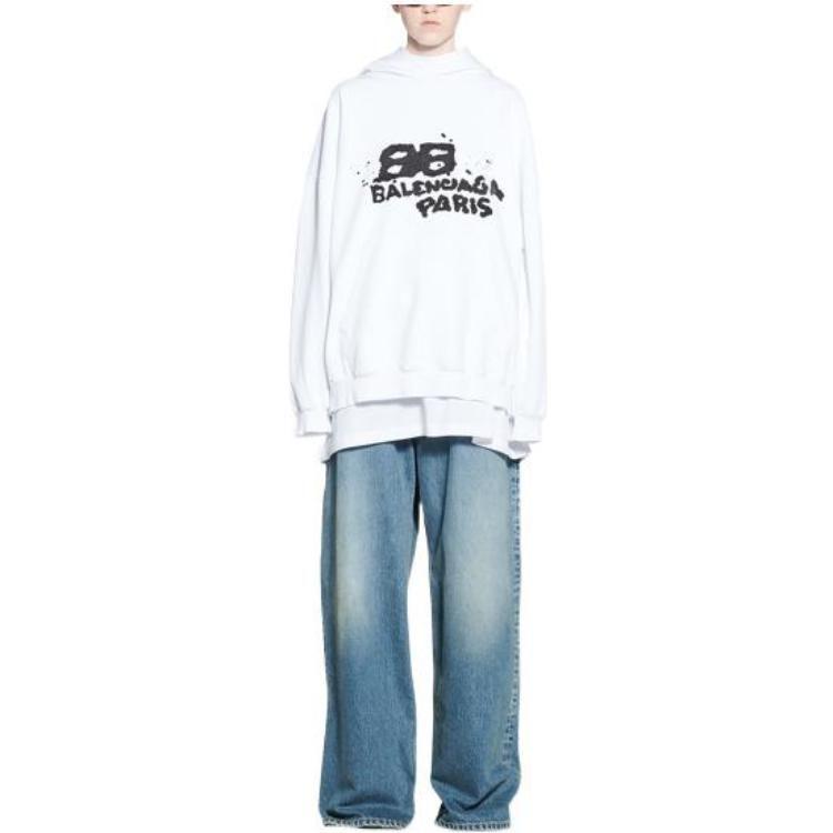 Balenciaga Hand Drawn Bb Icon Large Fit Hoodie White/Black 620947TNVQ19040