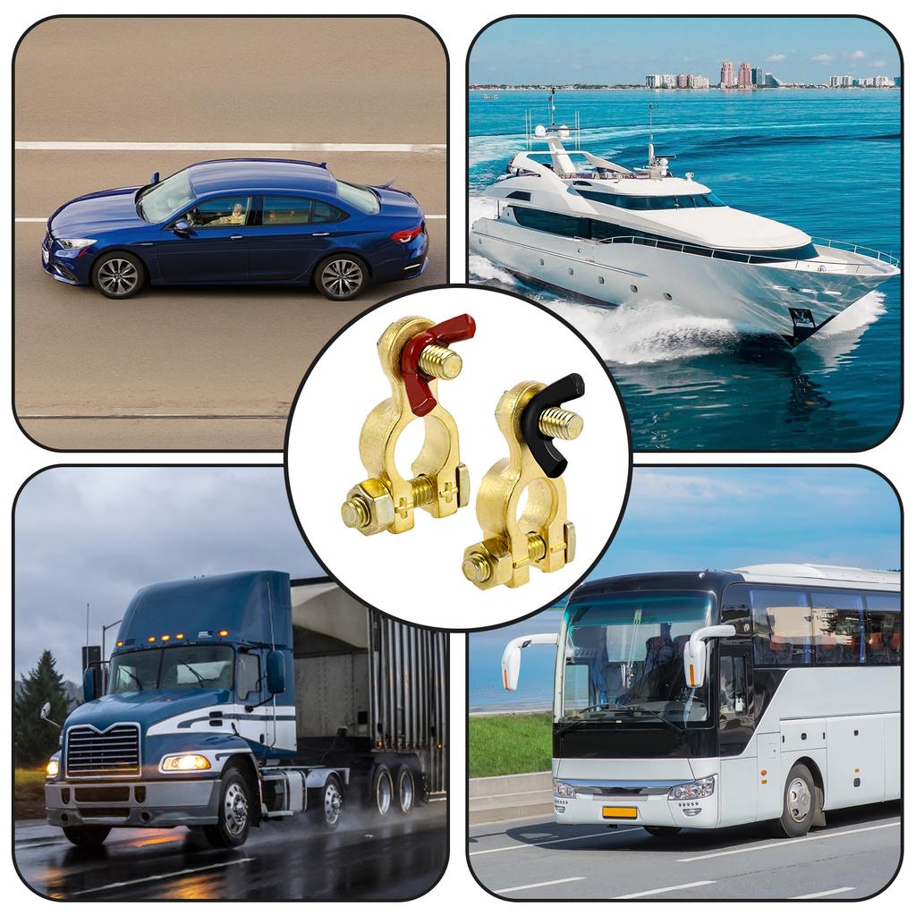 4/2PCS Battery Terminal Clamp Connector Kit Brass Positive & Negative Pole Auto Car Screw Connector with Washer Wire Nose