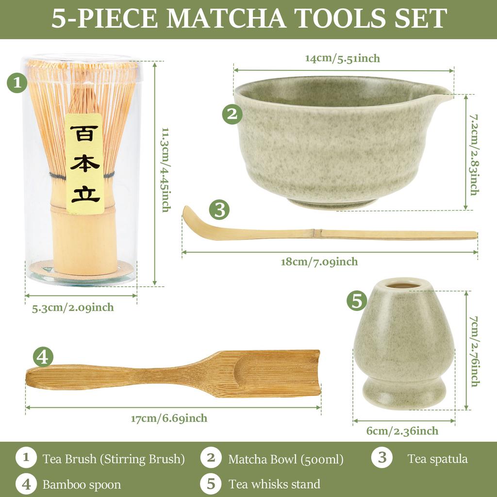 5Pcs Japanese Ceramic Matcha Gift Box Matcha Tea Set With Whisk Spoon And Bowl Sumptuous Grinder Brush Tea Tools High-end