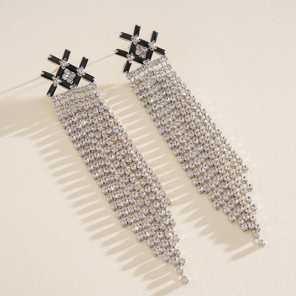 Zircon X fringed silver needle earrings personalized stud earrings