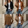 Women Open Front Waterfall Lapel Long Sleeve Suede Blazer Jacket Casual Solid Color Coat
