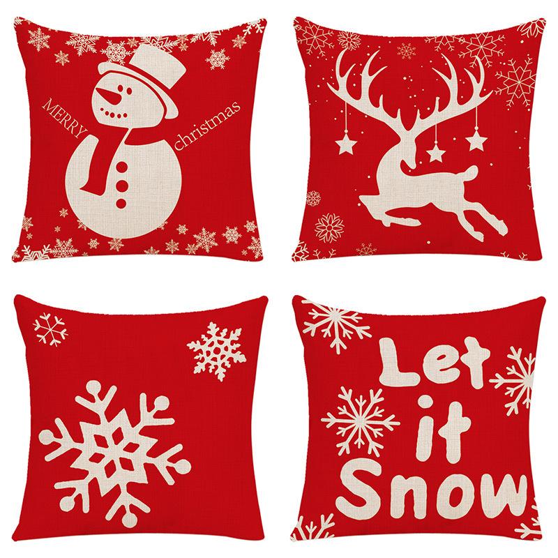 Christmas Theme Pillowcase Christmas Snowman Printed Linen Pillowcase High-value Car Pillowcase