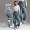 Damjeans Hög Midja Rakt Ben Stretchiga Jeans Trendiga Lösa Vida Ben Denimbyxor med Fickor Casual Baggy Jeans Denimbyxor för Kvinnor