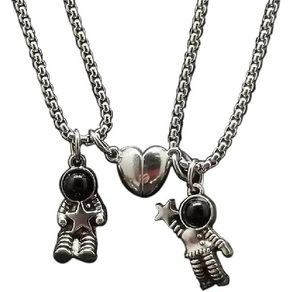 Caiyao 2Pcs Stainless Steel Mutual Attraction Couples Matching Spaceman Pendant Necklace Astronaut Promise Necklace for Women Men Friends Him Her