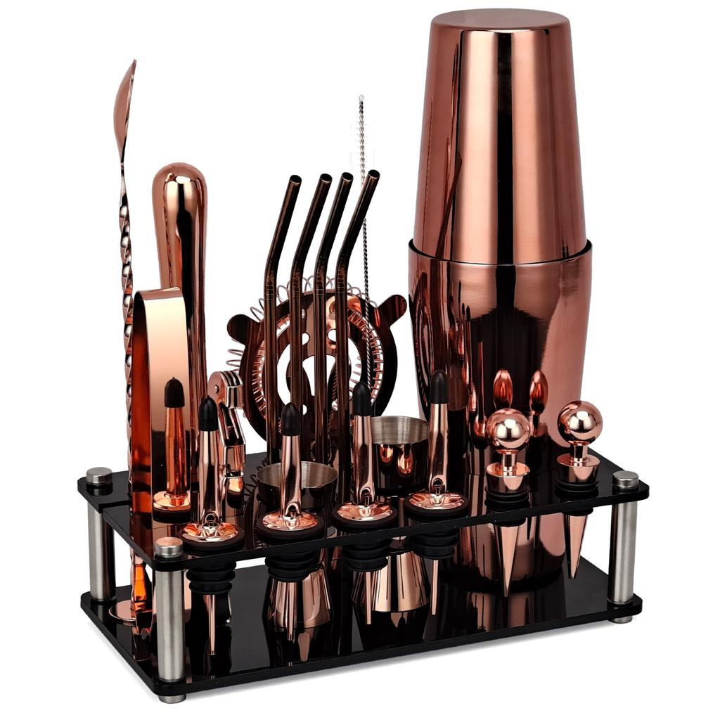 20pcs Black/Rose Gold/Silver 800/750/600ml Boston Shakers Bartender Kit Cocktail Shaker Set Bar Tools Stand Cocktail Recipe