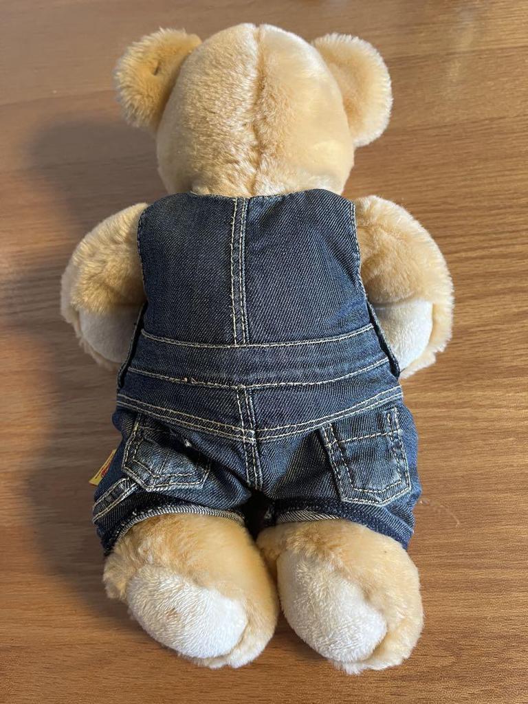 [USED] Steiff denim overalls and a stuffed Steiff teddy bear, Louis Bear.