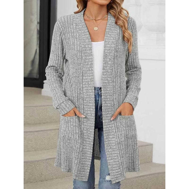 

Осенне-зимняя длинная цветная куртка-кардиган с длинными рукавами и свободными карманами для женщин 2XL серый