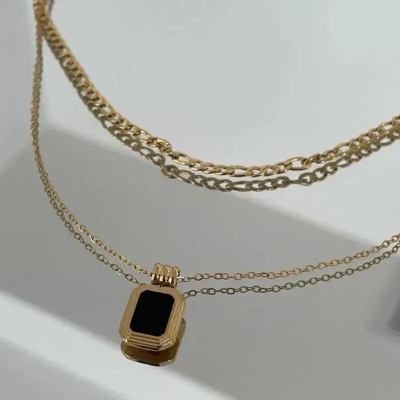 Coliere Trend Strat Dublu Agat Negru Decolteu Pătrat Nou în Simplitate și Lux Lanț Guler de Înaltă Calitate Choker de Petrecere Zircon Cadou