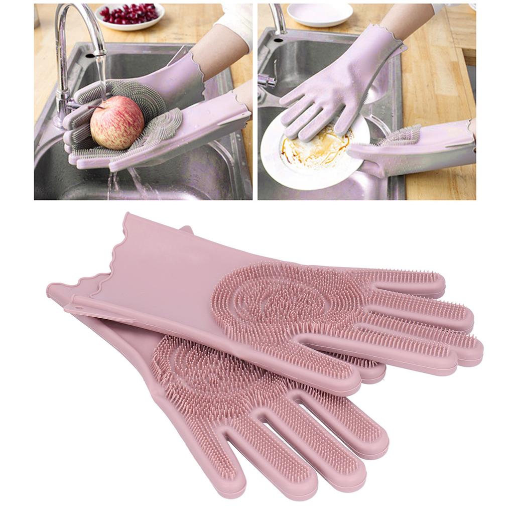 Silicone Gloves Anti Scalding Waterproof Dish Washing Gloves for Home Kitchen Bathroom(Dusty Pink )