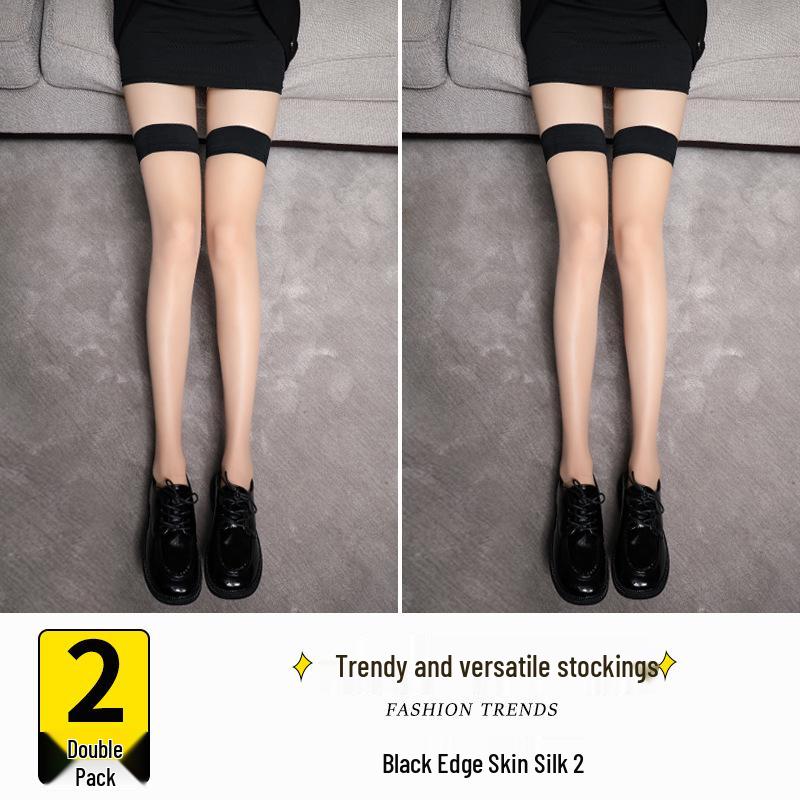 Red Edge Anti-Snag Black Stockings for Women - Durable Silicone Anti-Slip Thigh-High Over-Knee Fashion Socks