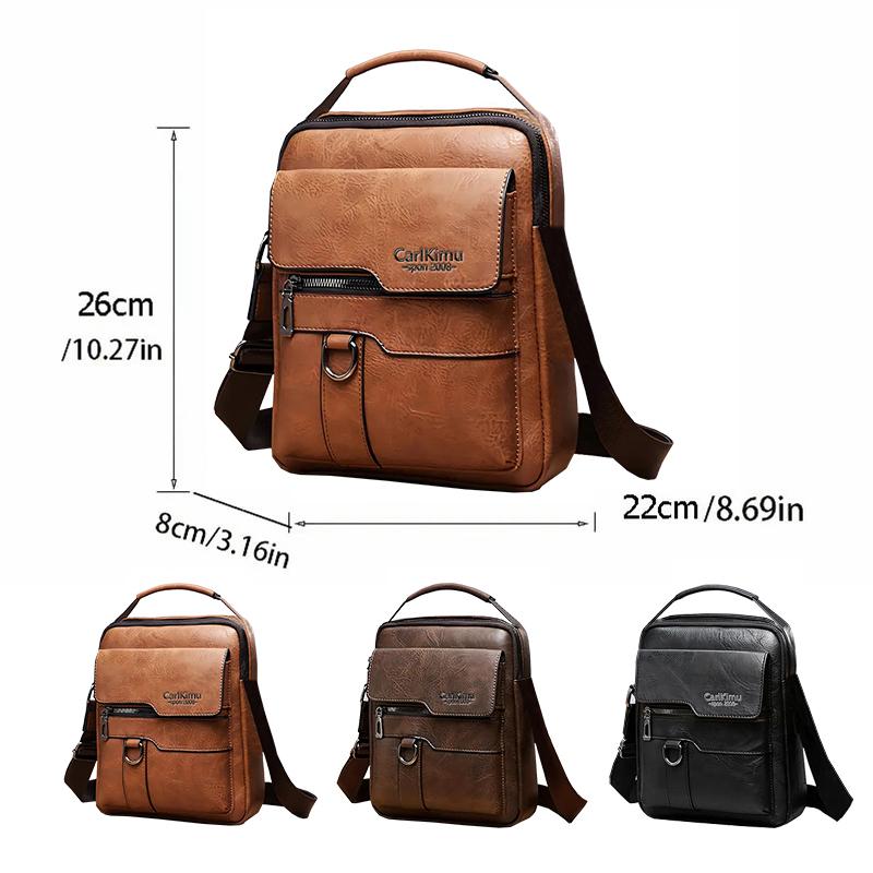 Sleek Multi- Faux Leather Crossbody Bag Adjustable-strap Lightweight for Daily Commute Casual Stylish Functional Men’s Bag