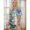 Robe de nuit pour femme avec imprimé lapin dansant sur des fleurs Mignon Lapin & Floral Robe à manches courtes pour femme Vêtement d'intérieur confortable pour femme Y2K