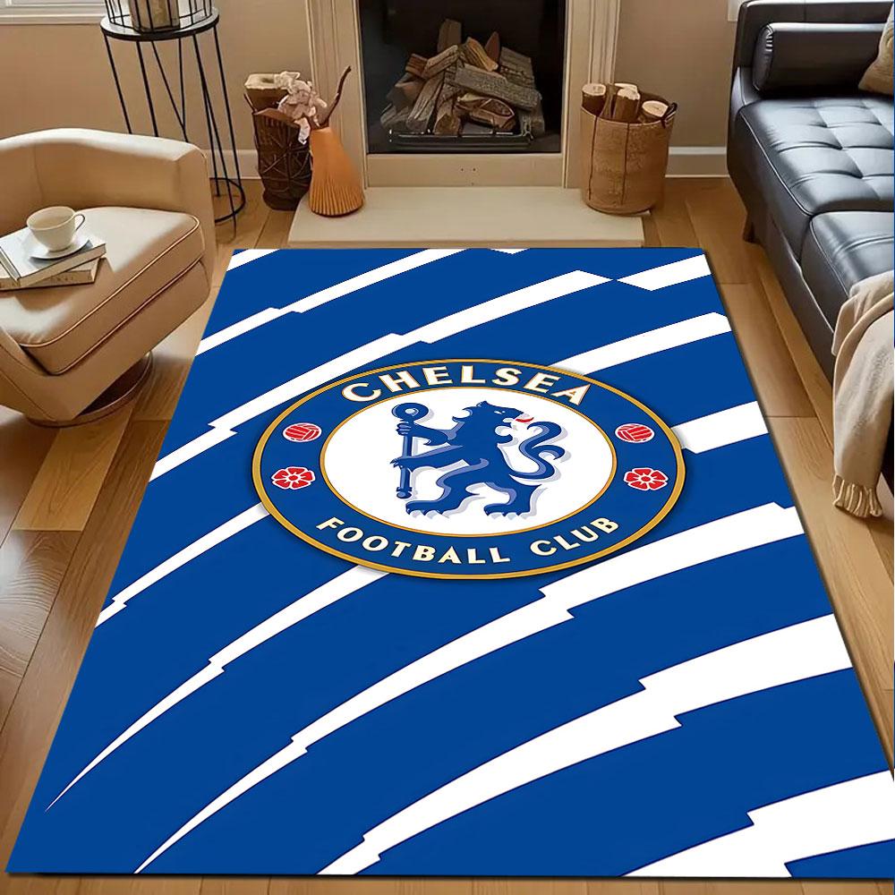 Chelsea FC Logo on Blue Background Patterned carpet, non slip mat suitable for living room and bedroom sofas
