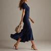 Elegantes lässiges gestreiftes Rüschenkleid mit kurzen Ärmeln für Damen – Neue Ankunft