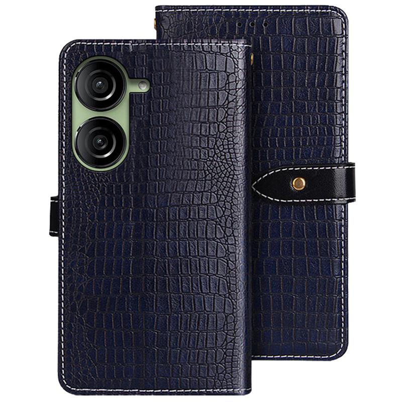 

IDEWEI For Asus Zenfone 10 5G Wallet Phone Case Crocodile Texture Leather Phone Cover Blue