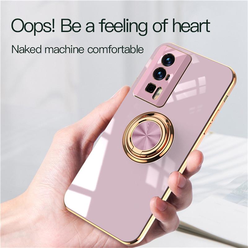 Magnetyczna Adsorpcja Samochodowa 6D Plating Silikonowe TPU Etui z Pierścieniem Dla Xiaomi Poco F5 X5 Pro Tylna Podpórka Powłoka Ochraniacz