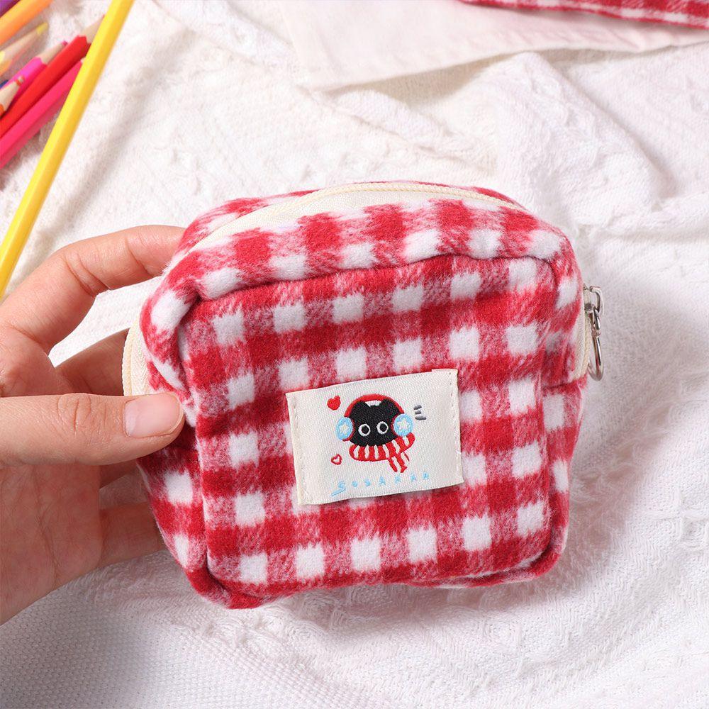 Sweet Plaid Storage Bag Cute Stationery Storage Pouch Makeup Bag Travel Toiletry Pockets  Travel