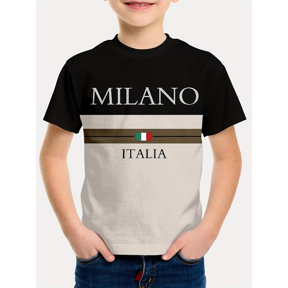 Детский минималистичный 3D-цифровой принт, итальянский минималистичный цифровой принт MILAON, детская удобная футболка с коротким рукавом и круглым вырезом 140