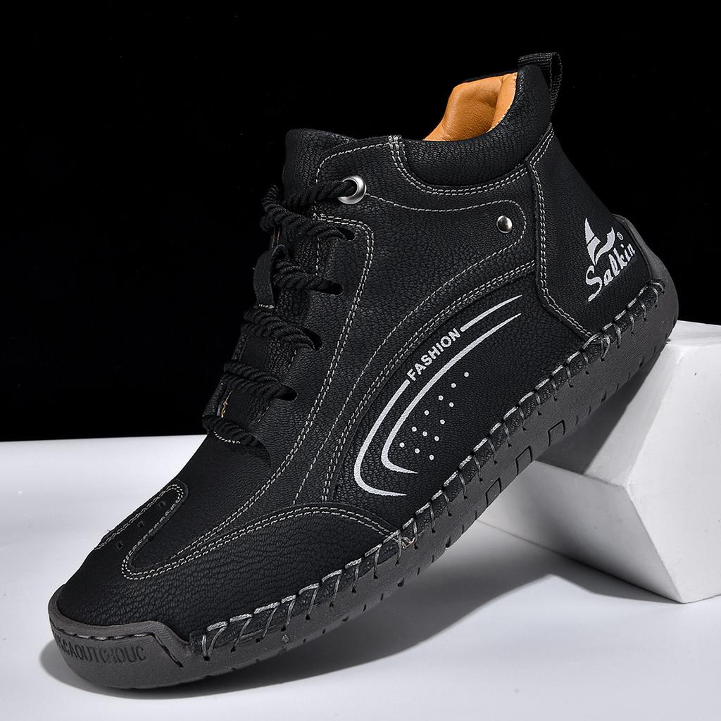 Plus Size Split Leather Shoes Men Vintage Hand Stitching Soft Business Casual Ankle Boots