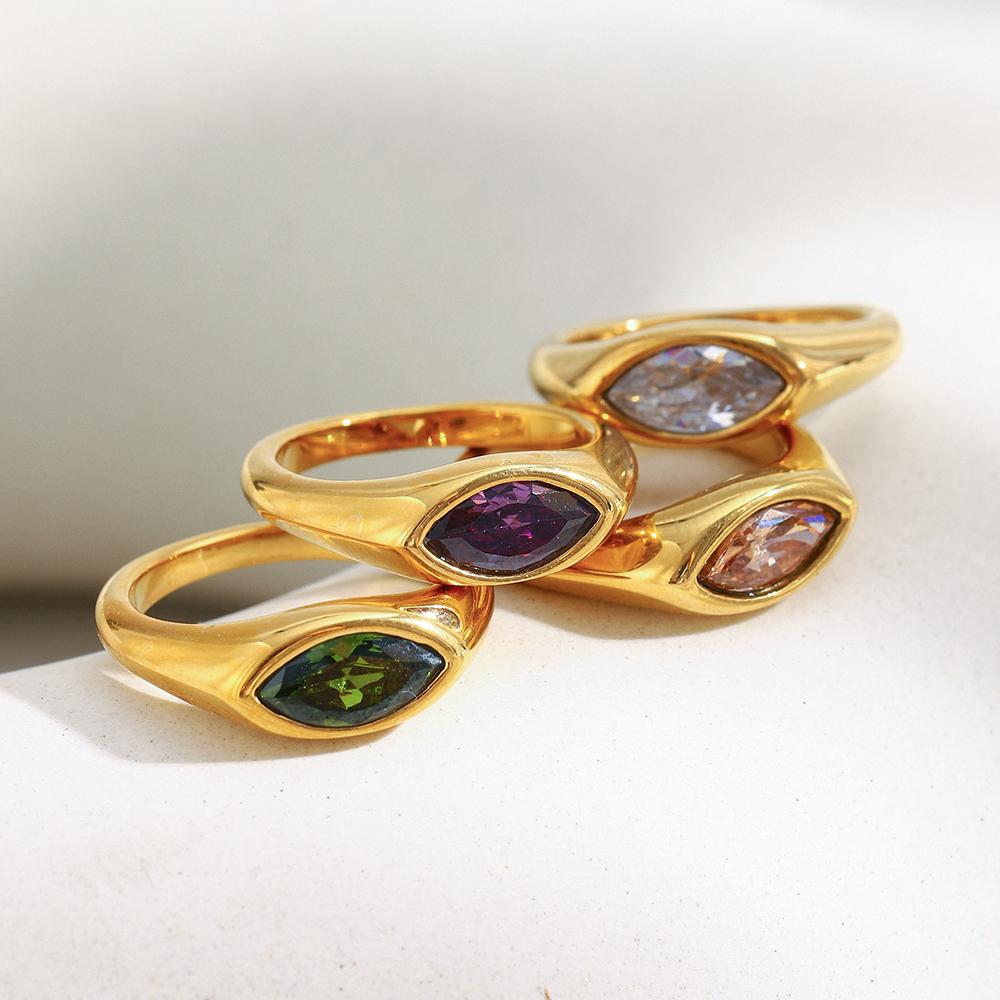 MamacitaSlay 316L Stainless Steel Zircon Ring Waterproof 18K Gold Plated Jewelry Women's Classic Elegant Ring High Quality Gifts