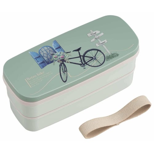 

OSK Retro Bike Two-Tier Lunch Box, 340ml + 300ml, Includes Chopsticks, Dividers, Lunch Belt, Compact Storage, Silver Ion Charging, Made in Japan, Dish