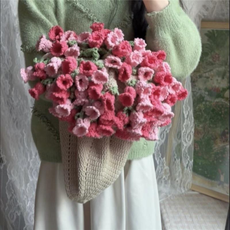 Rosbukett Filt Handvävd DIY Materialpaket Ullgrupp Virkad Blomsterfilt Liljekonvalj Blomsterfilt Färdig Produkt