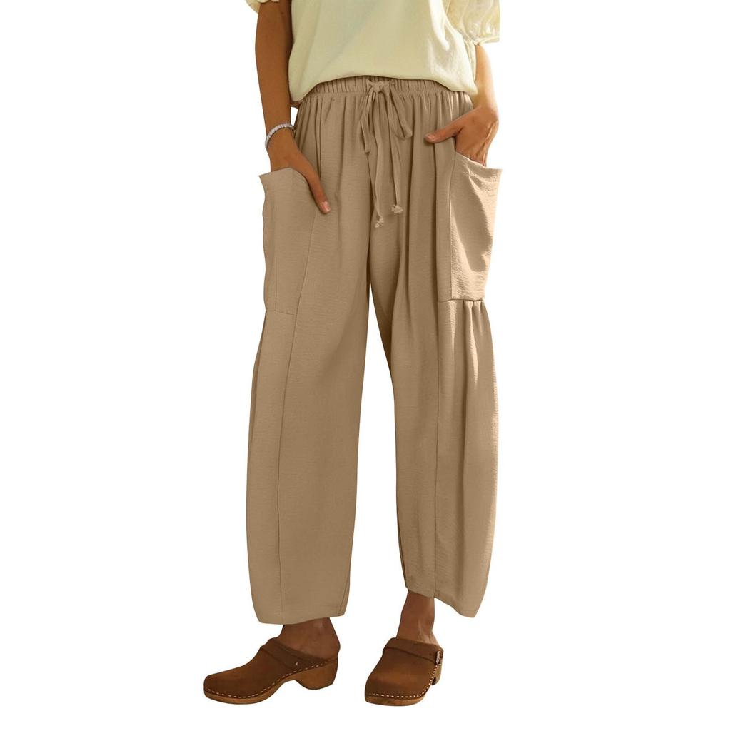 Women Plus Size Wide Leg Pants Middle Waist Summer Baggy Pants With Pockets