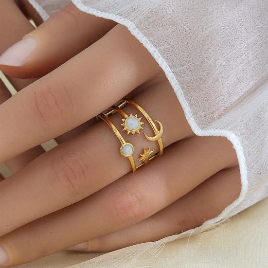 6Pcs Titanium Steel Statement Rings Open Adjustable Flower Heart Sun Designs Minimalist Unique Jewelry for Women Rust-Proof Hypoallergenic Gift for