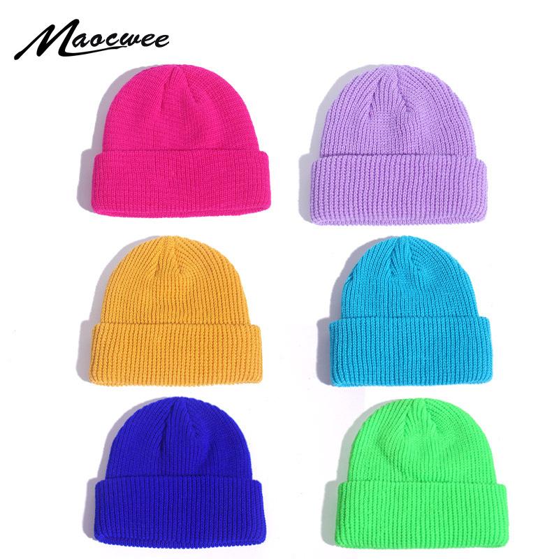 Winter Hats for Unisex New Beanies Knitted Solid Fluorescent Caps Warmer Casual Beanies Trendy Hat All-match Multicolor Candy
