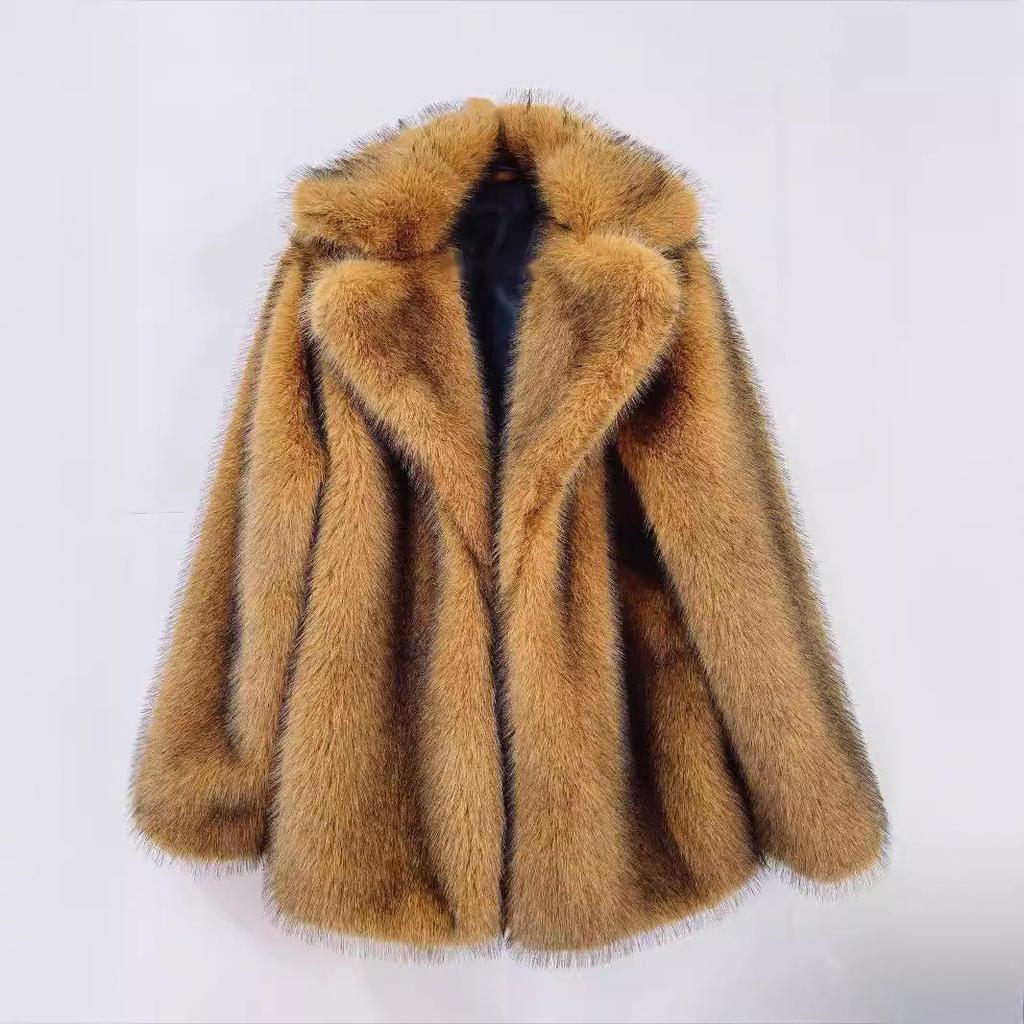 Women Winter Faux Fur Coat Clothes Lapel High Quality Plush Coat Furry Jacket Fluffy Overcoat Outer Wears