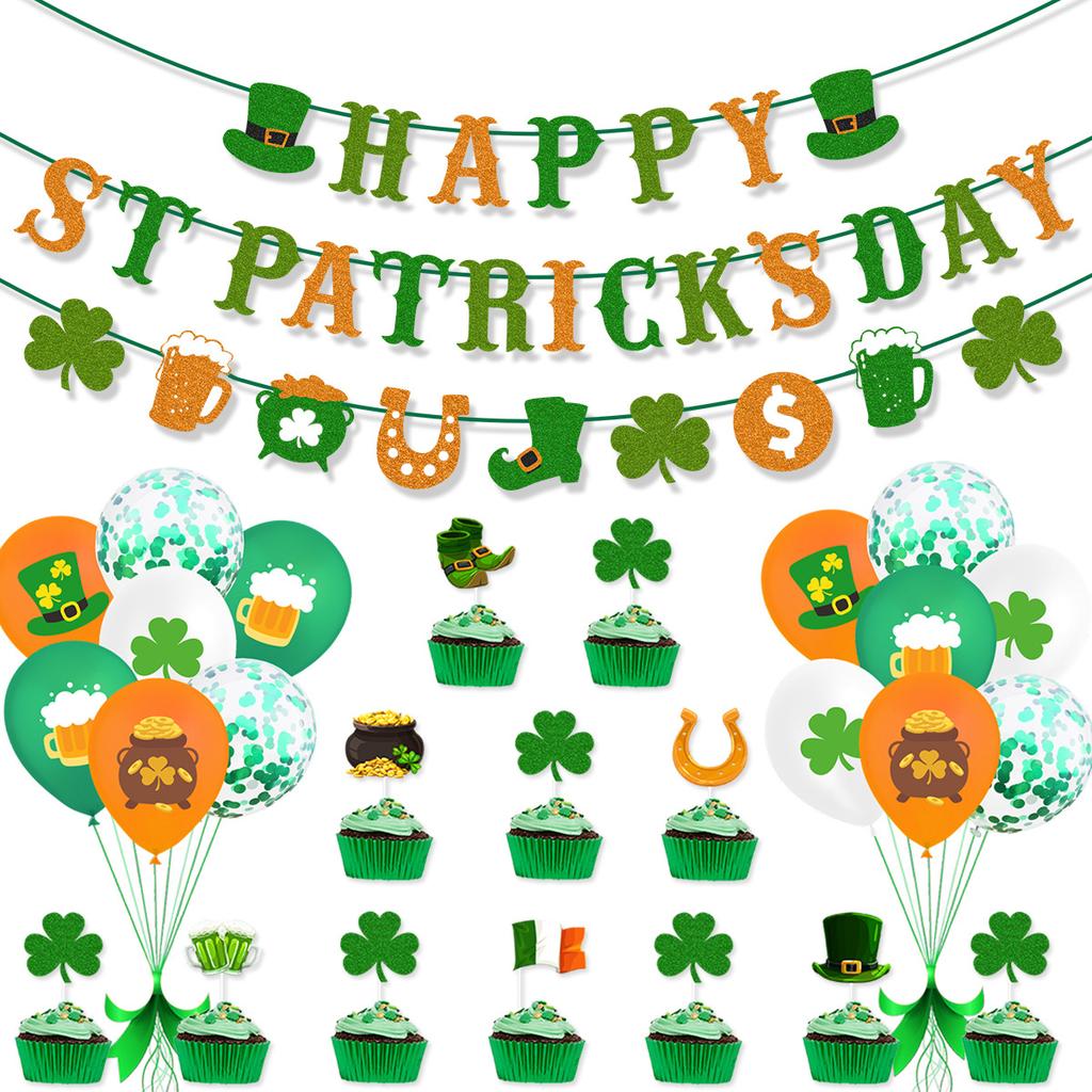 St. St. Patrick's Day Themen-Dekoflaggen-Ballon-Set Irische Festival-Atmosphären-Arrangement Kuchenstecker