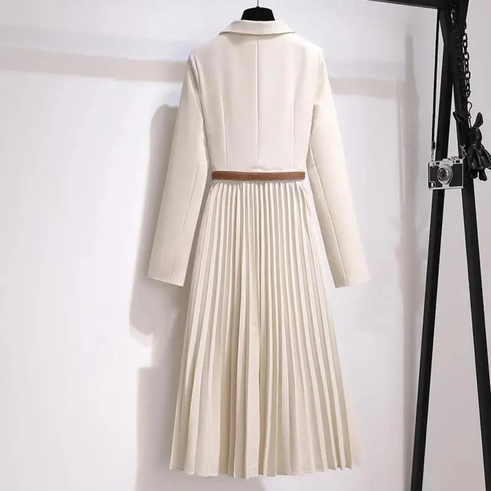 Women's Dresses Fashion Suit Collar Stitching Fake Two-Piece Elegant Lady Office Long Dress Vestidos