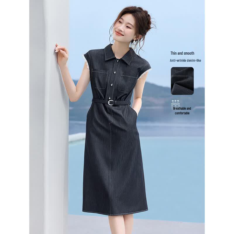 Mohan Yimei Blues Time Lace A-Line Midi Dress M