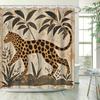 1pc Minimalist Leopard Shower Curtain with Tribal Patterns – Textured Beige Background,  Shower Curtains for Bathroom
