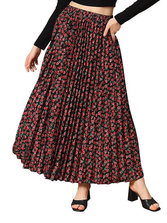 Floral Printed Polyester, Crepe Comfortable Maxi Skirt for Women XS
