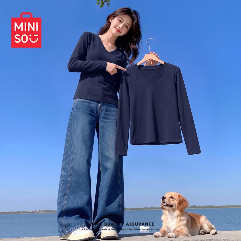 MINISO Women's V-Neck Long-Sleeve Slim-Fit Autumn T-Shirt