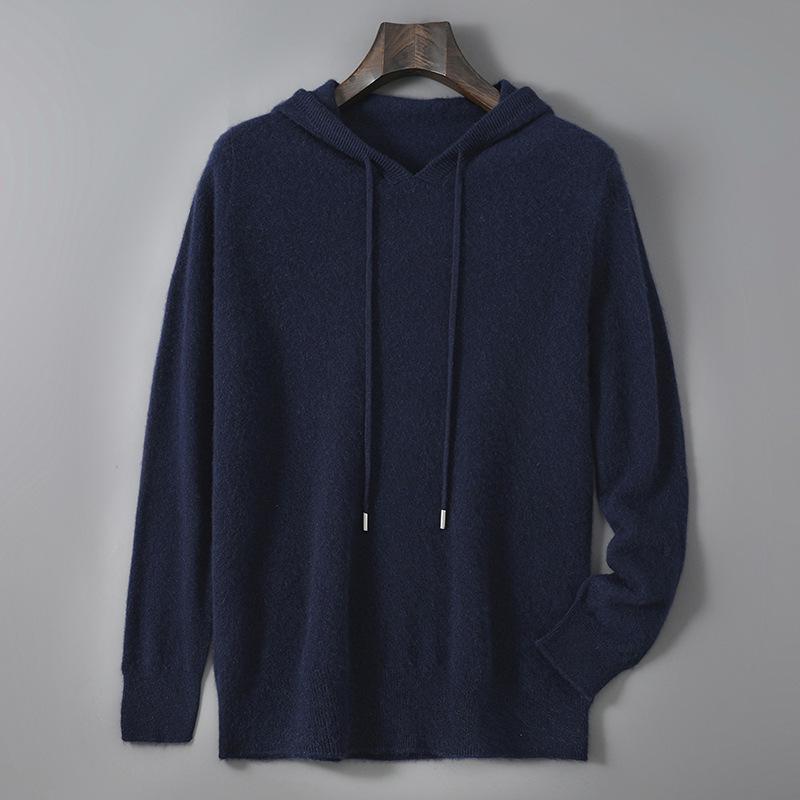Men's Pure Wool Hoodie - Soft, Comfortable, Long Sleeve Knitwear for Autumn & Winter.