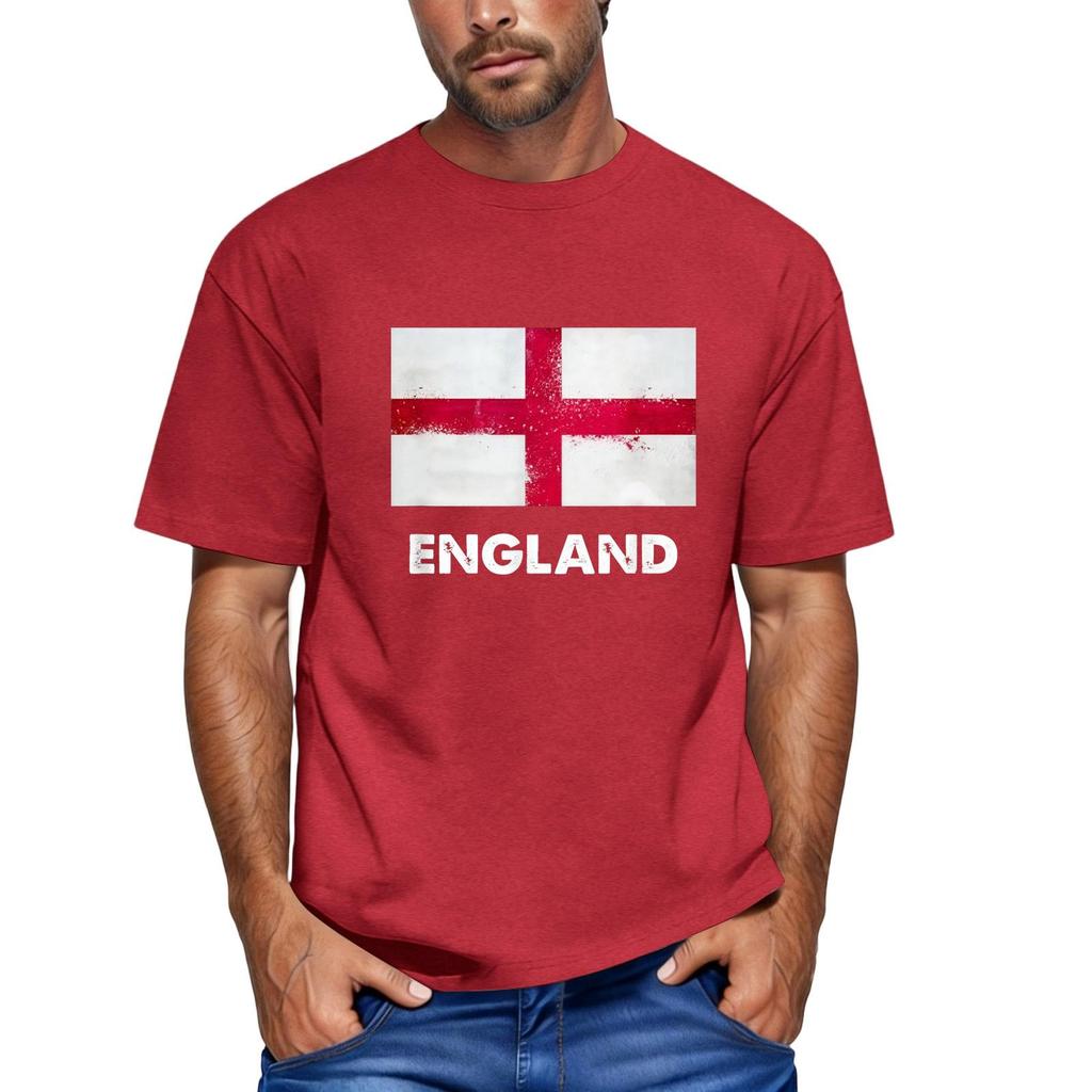 Men's Casual Short Sleeve T Shirt Crew Neck Printed Graphic Tee Top England Flag Design Fashionable Fit